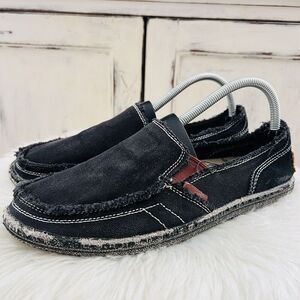 Classics Casual Black Canvas Slip on Loafers Boho Aztec Shoes ~ Mens 8 Womens 10